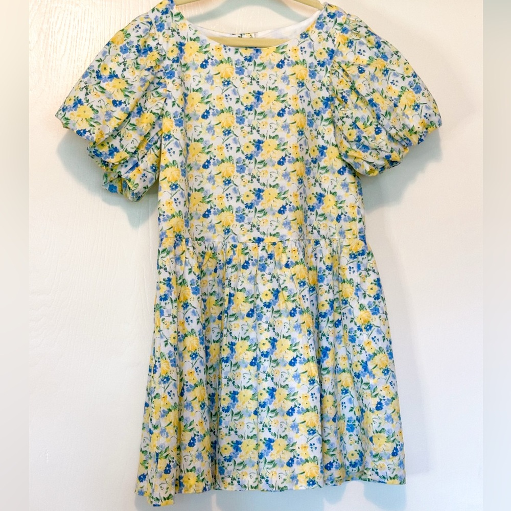 Janie and Jack The Fleur O’Clock Blue & Yellow Spring Floral Dress Girls Size 8